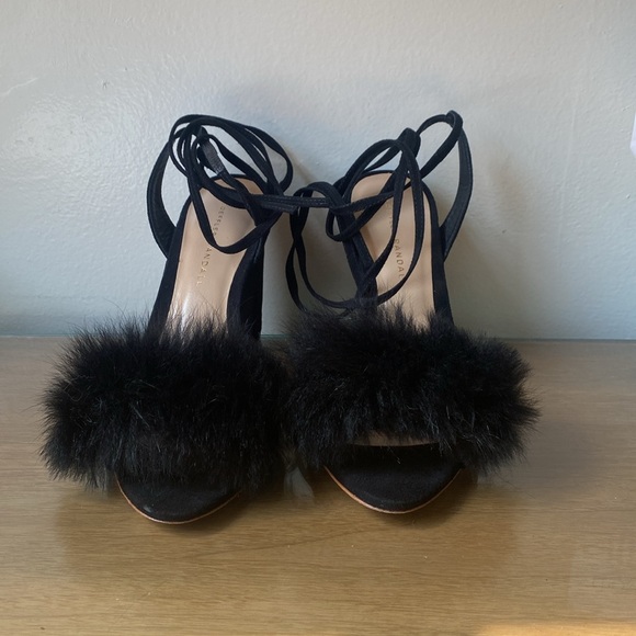 Loeffler Randall Nicolette fur and suede lace up heeled sandals size 8 - Picture 3 of 6
